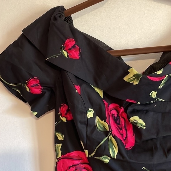 Romantic Pin Up Pencil Dress Med Black Cocktail Rose Fit Mid Belle Pogue Alt - Picture 5 of 15